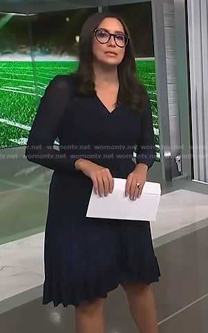 Savannah’s navy print wrap dress on NBC News Daily