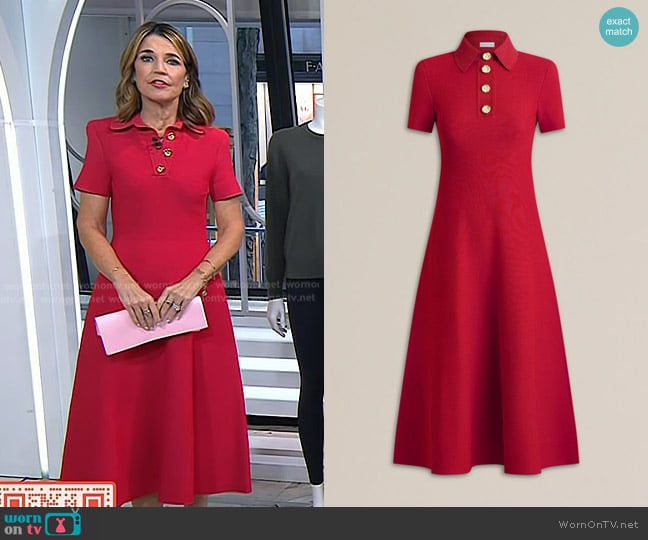 Scanlan Theodore Crepe Knit Poppy Shirt Dress in Red worn by Savannah Guthrie on Today