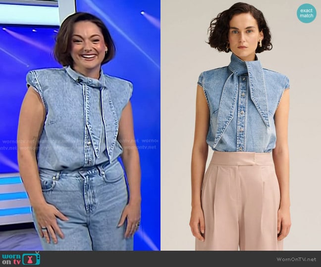 Scanlan Theodore Denim Cravat Neck Shirt in Snow Wash worn by Celeste Barber on Today