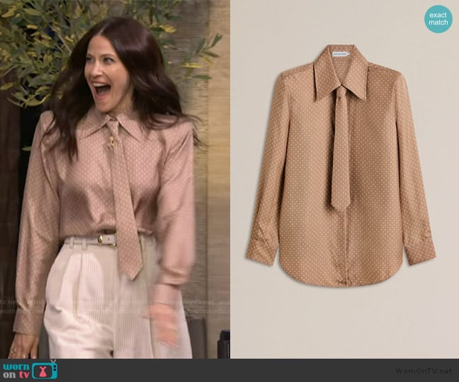 Scanlan Theodore Silk Spot Tie And Shoulder Pad Shirt worn by Jackie Tohn on Live with Kelly and Mark