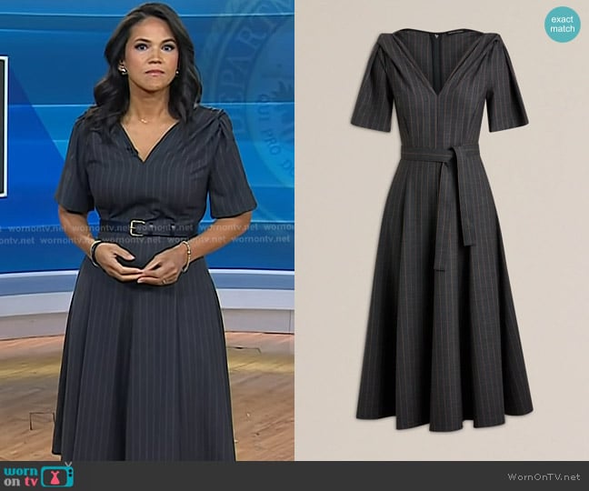 Laura’s pinstripe v-neck dress on Today