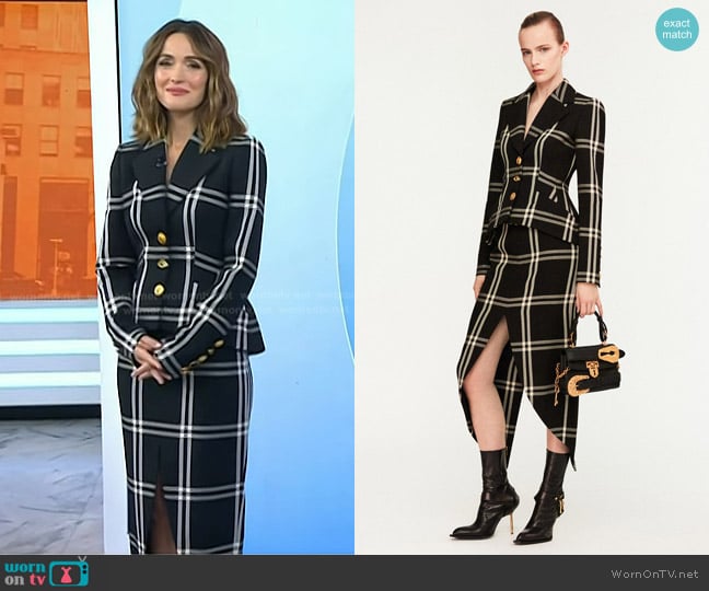Schiaparelli Basque Jacket and Round Hem Pencil Skirt worn by Rose Byrne on Today
