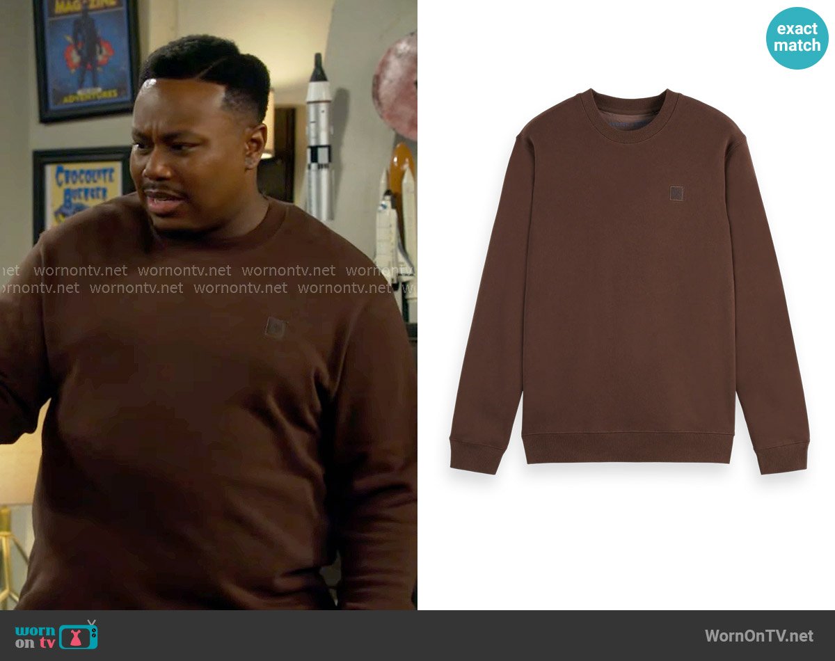 Scotch & Soda Logo Sweatshirt in Demitasse worn by Marty (Marcel Spears) on The Neighborhood