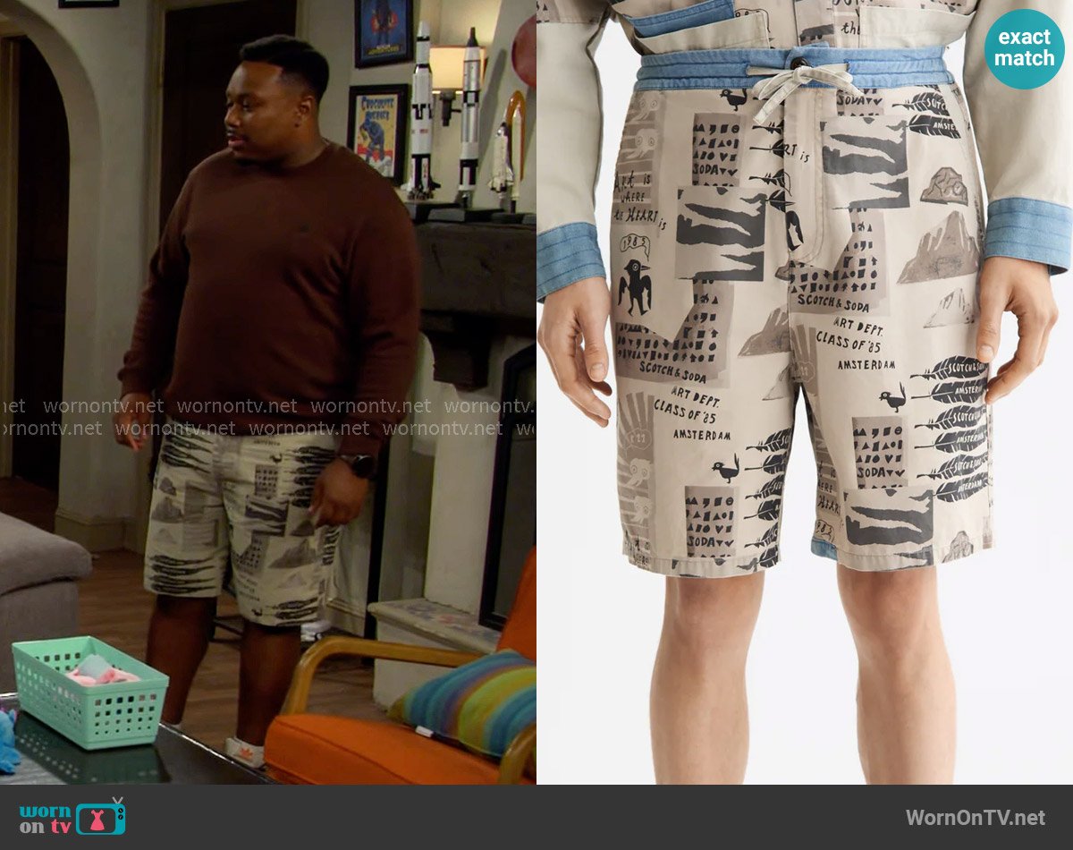 Scotch & Soda Loose-Fit Printed Washed Bermuda Shorts worn by Marty (Marcel Spears) on The Neighborhood