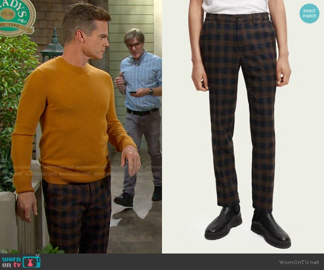 Scotch & Soda Mott Super Slim-Fit Yarn-Dyed Checked Chino in Multicolour worn by Leo Stark (Greg Rikaart) on Days of our Lives