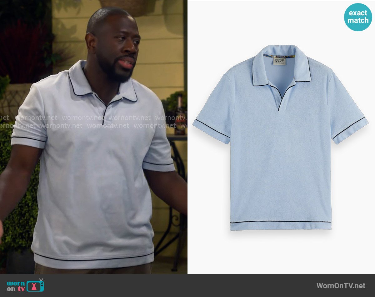 Scotch & Soda Terrycloth Contrast Detail Relaxed-Fit Polo worn by Malcom (Sheaun McKinney) on The Neighborhood