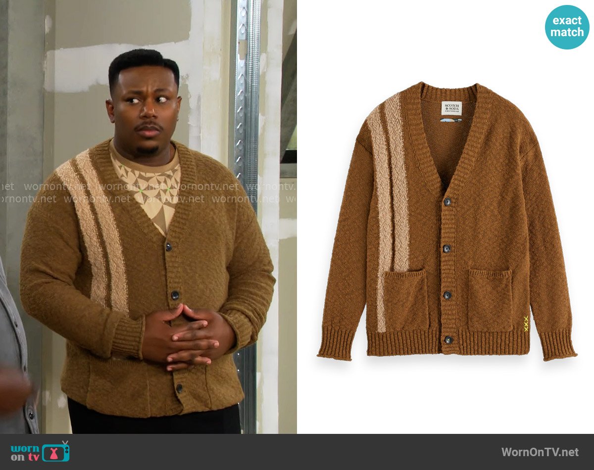 Scotch & Soda Textured Drop Shoulder Cardigan worn by Marty (Marcel Spears) on The Neighborhood