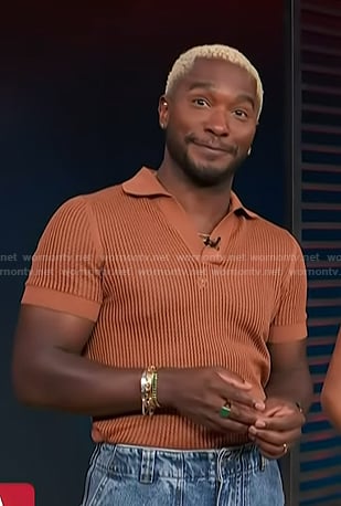Scott's brick orange mesh polo on Access Hollywood
