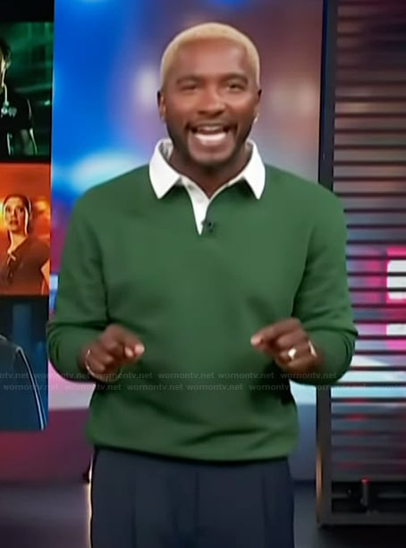 Scott's green polo sweatshirt on Access Hollywood