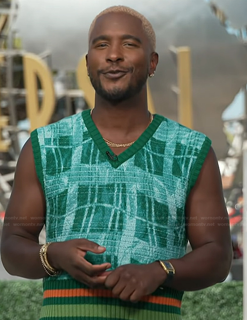 Scott’s green v-neck vest on Access Hollywood
