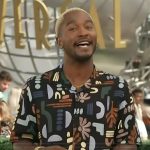 Scott’s black printed shirt on Access Hollywood