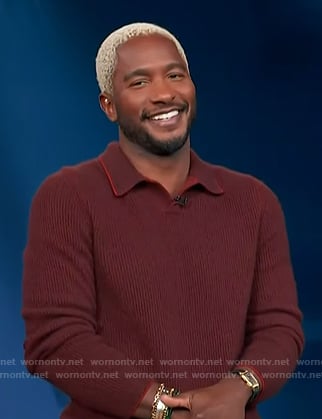 Scott’s red knit collared sweater on Access Hollywood
