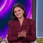 Selena Gomez’s burgundy blazer jumpsuit on The Jennifer Hudson Show