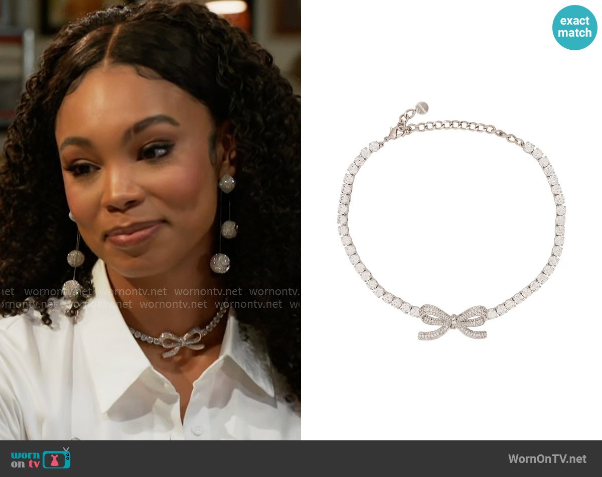 Self Portrait Diamante Bow Tennis Choker worn by Chelsea Hamilton (RhonniRose Mantilla) on Beyond the Gates