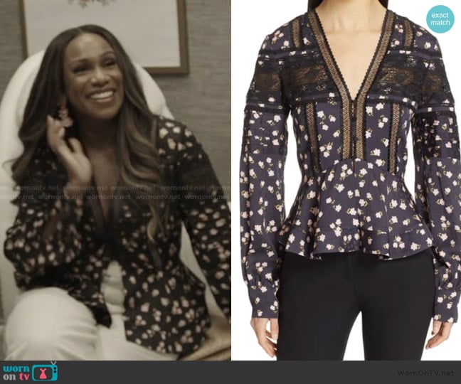 Self Portrait Floral Ditsy Peplum Top worn by Tia Glover on The Real Housewives of Potomac