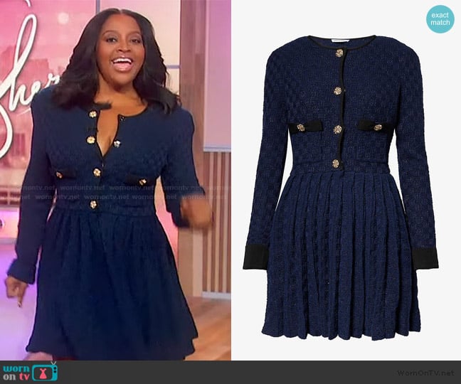 Self Portrait Pleated-skirt padded-shoulder knitted mini dress worn by Sherri Shepherd on Sherri