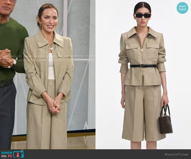 Self Portrait Twill Playsuit in Beige worn by Emily Blunt on Good Morning America