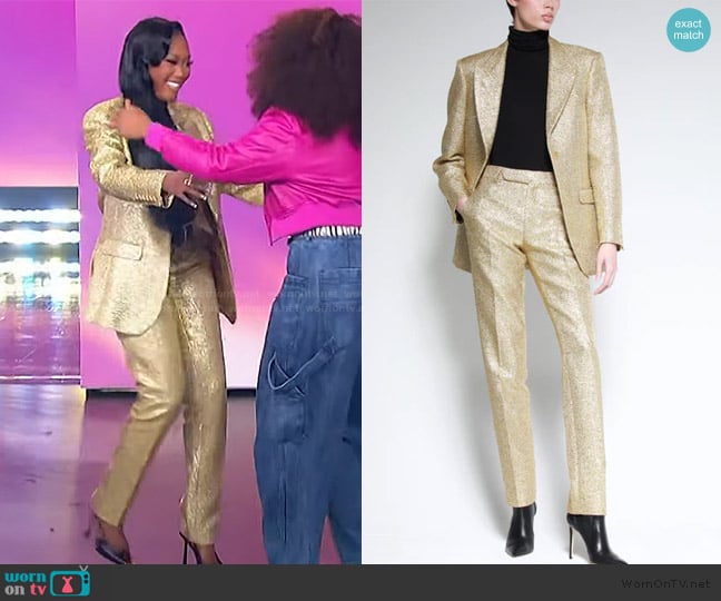 Sergio Hudson Metallic Tweed Blazer worn by Muni Long on The Jennifer Hudson Show