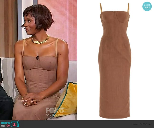 Sergio Hudson Strapless Corset Midi Dress worn by Emayatzy Corinealdi on Sherri