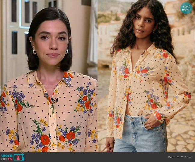 Sezane Ann Shirt in Poppy worn by Julie Tsirkin on NBC News Daily
