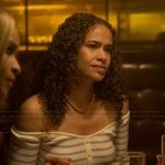 Shanelle’s striped off shoulder top on Reasonable Doubt