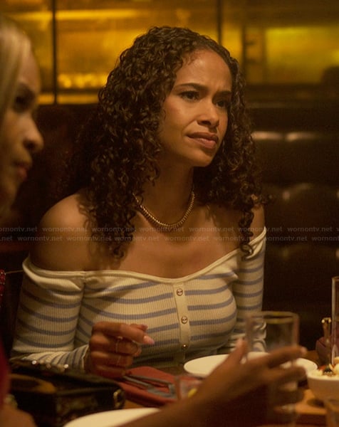 Shanelle's striped off shoulder top on Reasonable Doubt