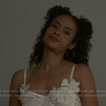 Shanelle’s white floral applique bra top on Reasonable Doubt