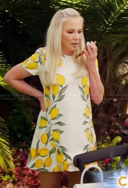 Shannon’s lemon print mini dress on The Real Housewives of Orange County