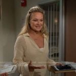 Sharon’s cream crochet sweater on The Young and the Restless