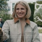 Sharon’s beige suede collar jacket on Elsbeth