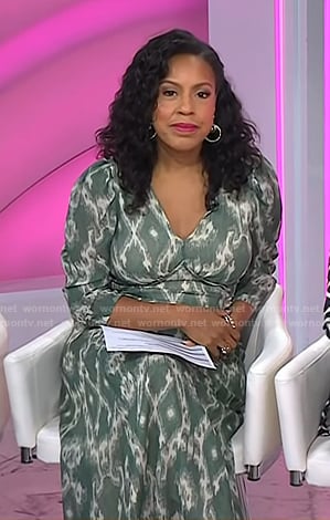 Sheinelle’s green printed v-neck dress on Today
