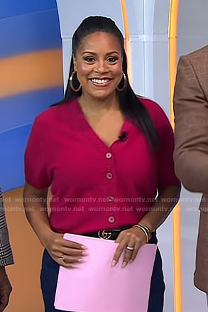 Sheinelle's pink short sleeve cardigan on Today