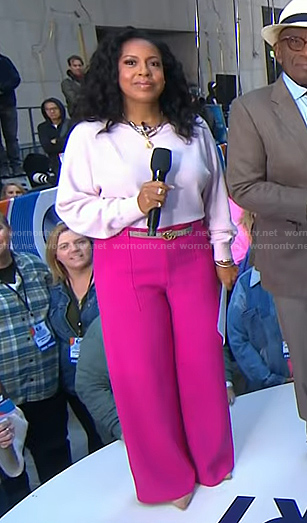 Sheinelle's pink sweater and wide-leg pants on Today