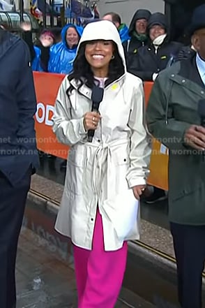 Sheinelle's white rain coat on Today