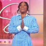 Sherri’s blue striped shirtdress on Sherri