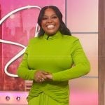 Sherri’s green gathered front dress on Sherri