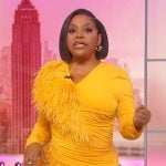 Sherri’s yellow feather trim dress on Sherri