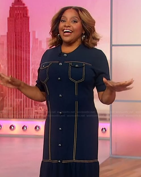 Sherri’s contrast stitch belted dress on Sherri