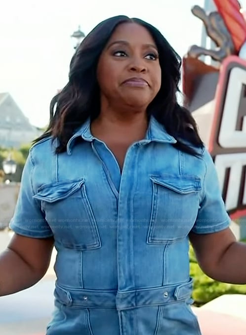 Sherri's denim jumpsuit on Sherri