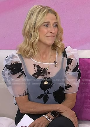 Sheryl Crow’s white floral puff sleeve organza top on Today