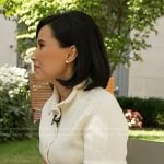 Vicky's white short sleeve cardigan and green pants on NBC News Daily