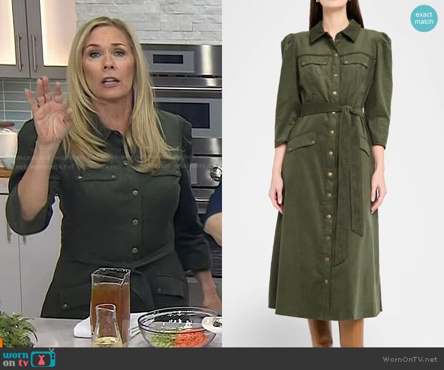 Shoshanna Amanda Cotton Corduroy Midi Shirtdress in Forest worn by Leanne Morgan on Today