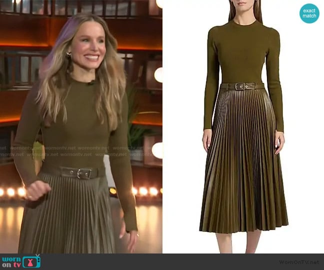 Simkhai Abilene Mixed-Media Midi-Dress worn by Kristen Bell on The Kelly Clarkson Show