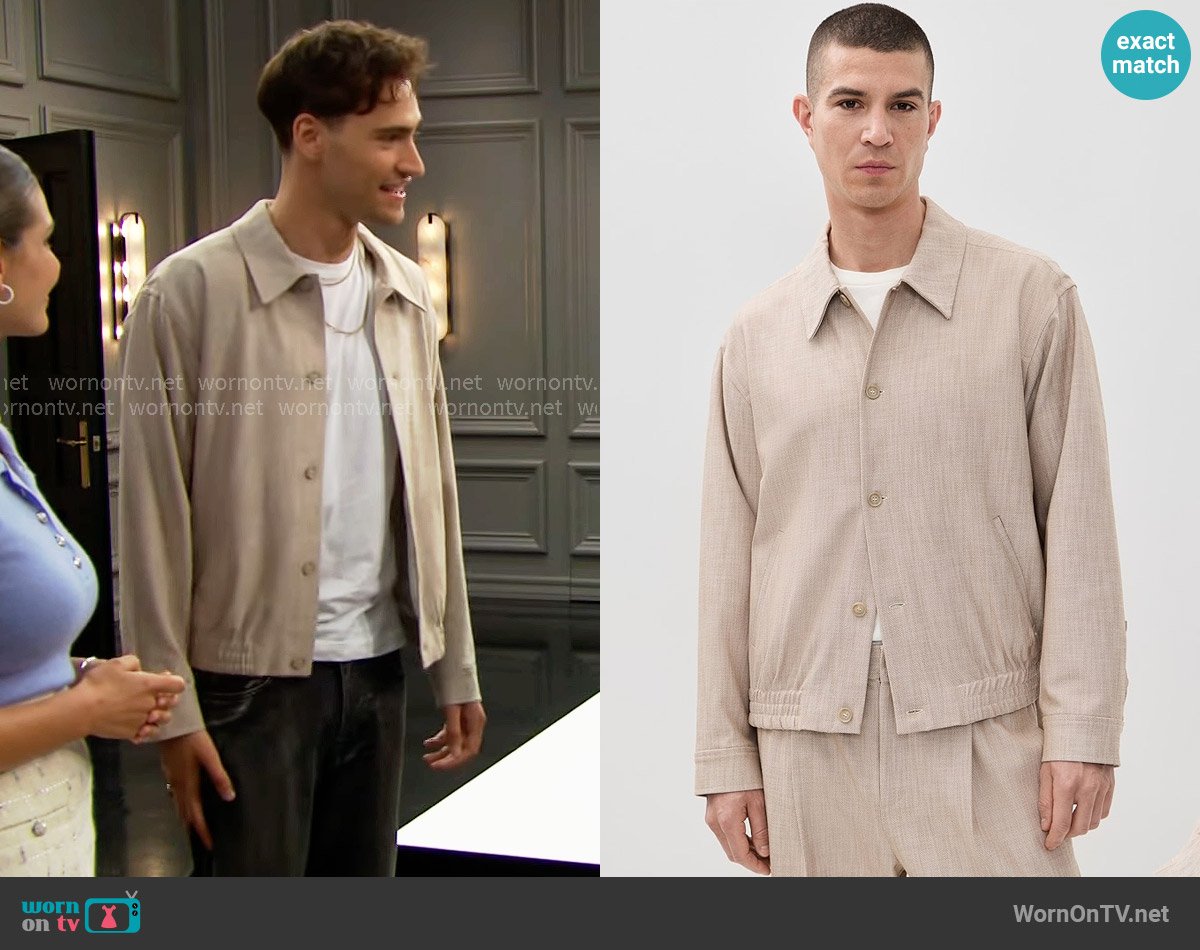 Simkhai Archibald Shirt Jacket in Natural Linen worn by Deke (Harrison Cone) on The Bold and the Beautiful