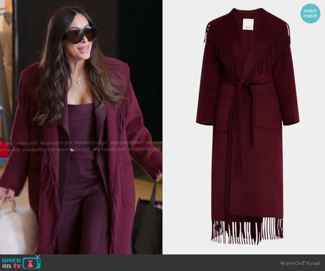 Simkhai Carrie Melton Wool-Blend Fringe Robe Coat worn by Angie Katsanevas on The Real Housewives of Salt Lake City