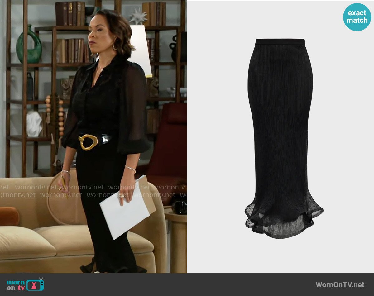 Simkhai Kelso Ruffled Plisse Maxi Skirt worn by Nicole Dupree Richardson (Daphnee Duplaix) on Beyond the Gates