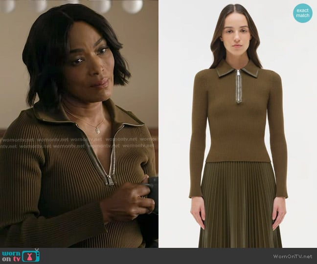 Athena’s army green ribbed half-zip top on 9-1-1 Athena’s army green ribbed half-zip top on 9-1-1