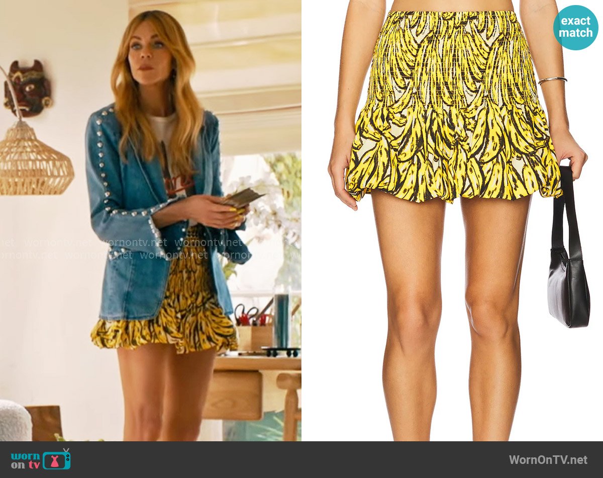 Morgan’s yellow printed skirt on High Potential