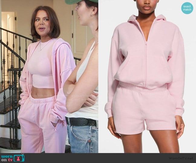 Skims Classic Zip Up Hoodie in Cherry Blossom worn by Khloe Kardashian (Khloe Kardashian) on The Kardashians
