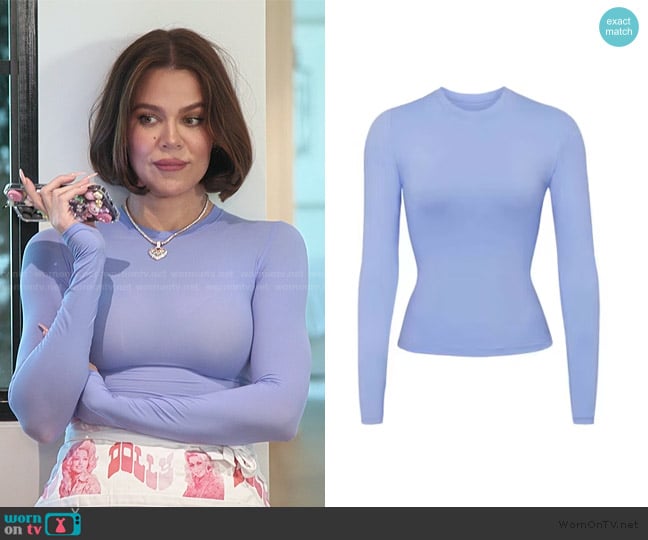 Skims Swim Long Sleeve Shirt in Periwinkle worn by Khloe Kardashian (Khloe Kardashian) on The Kardashians